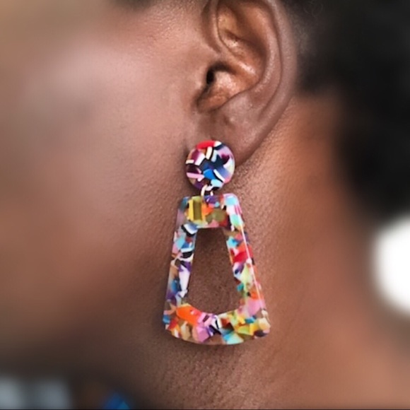 Geometric Acrylic Multicolored Earrings - Picture 5 of 5